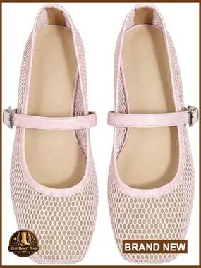 Mesh Ballet Flats Comfortable Square Toe Maryjane Flat Shoes Trendy